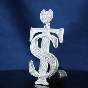 Iced Out Moissanite Dollar Sign <b>Pendant</b> 925 <b>Silver</b> Luxury HipHop Bling Charms <b>Pendant</b> Custom <b>Initial</b> Letter Name <b>Pendant</b> For Man - Product Image 3