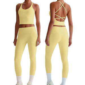 Ensemble de yoga solide au design optimal pour femmes, respirant, écologique, en Spandex/Nylon, 2 pièces, service OEM, prix bas - Product Image 6