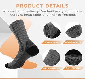 High Performance Outdoor Sports <b>Socks</b> Extra High Non-Restrictive Arch Support Full Cushion Breathable Durable Gray - Product Image 3