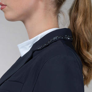 Veste d'équitation pour femmes, bleu foncé, manches longues, polyester et coton, tenue de saut d'obstacles, respirante, durable, confortable, personnalisable - Product Image 5