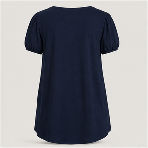 T-shirt tunique décontracté pour femme, bleu foncé, col en V, manches courtes bouffantes, WTS-0019 - Product Image 2