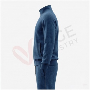 Conjunto Deportivo Azul para Hombre, Manga Larga, Cuello Alto, Cierre Frontal con Cremallera, Logotipo, Color Sólido, Transpirable, Corte Regular, Ropa Casual de Otoño - Product Image 3