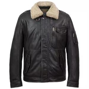 Chaqueta de Cuero Genuino con Botones a Presión y Cremallera, Cuello de Piel Ajustable, Chaqueta de Invierno Elegante con Bolsillos con Cremallera, Servicio OEM/ODM - Product Image 1