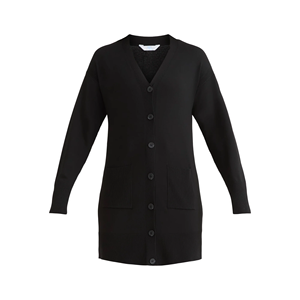 Cardigan long pour femme, col en V, noir uni, manches longues, tricoté, boutonné sur le devant, pull décontracté, idéal pour l'hiver, coupe longue - Product Image 1