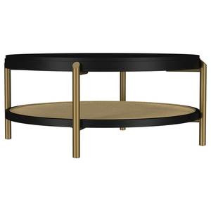 Modern <b>Round</b> Coffee <b>Table</b> With Rattan Top And Metal Frame Storage Living Room Furniture - Product Image 1