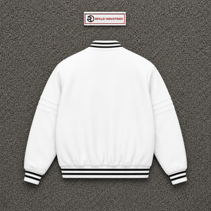 Chaqueta Varsity Blanca Clásica para Hombre, Informal, de Forro Polar y Poliéster, Color Sólido, Cuello Camisero, Corte Regular, para Otoño - Product Image 6