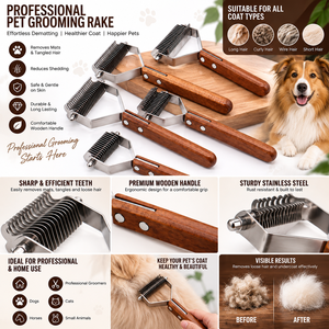 Rastrillo Desenredante de Acero Inoxidable con Mango de Madera para Perros y Gatos de Pelaje Grueso, Herramienta de Peluquería Canina para Dueños de Mascotas - Product Image 2