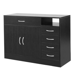 Armoire de salle de bain à double porte FCH avec cinq tiroirs, en MDF et triamine, meuble de rangement noir - Product Image 3