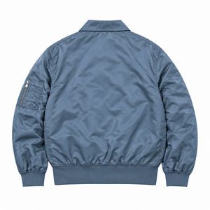 Chaqueta bomber vintage para hombre con cuello vuelto, azul sólido, cortavientos, con cremallera. - Product Image 2