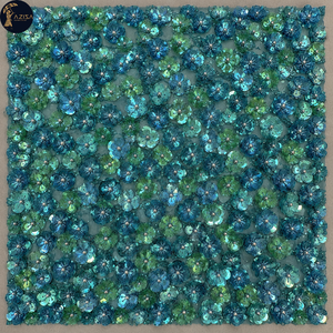 Tissu de robe à paillettes turquoise avec motifs de pétales 3D et tons verts |   Tissu en maille décorative fine pour robes de mariée et tenues de soirée - Product Image 2