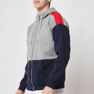Men's Gray <b>Navy</b> Fleece <b>Sweatshirt</b> Contrast Shoulder Stripe Full Sleeve Drawstring Hood Casual 100% Cotton Anti-Pilling - Product Image 5