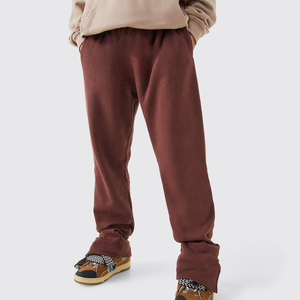 Pantalones de chándal de felpa holgados de pierna ancha para hombre, color blanco cremoso, con dobladillo apilado y abertura, estilo lounge, streetwear y casual - Product Image 2