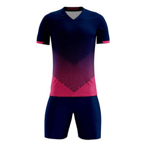 Ensemble de maillots de football sublimés pour hommes, col en V, manches courtes, dégradé bleu rose, tissu respirant, vêtements de sport ajustés - Product Image 1