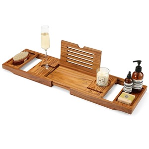 Teak Wood Luxury <b>Bath</b> <b>Caddy</b> with Drain Tray | Wholesale Handcrafted Bathroom Accessories - Product Image 2