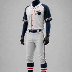 Uniforme de baseball personnalisé pour hommes, blanc, marine, rouge, polyester respirant, service OEM, ensemble maillot et pantalon pour équipe adulte - Product Image 2