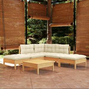 Ensemble de salon de jardin modulaire en pin massif avec tissu, mobilier d'extérieur modulaire haut de gamme - Product Image 1