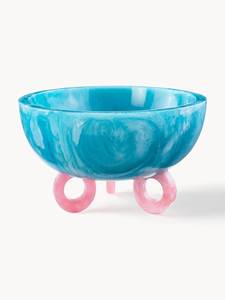 Bol en résine fait main tendance vert, aspect marbré bleu, pieds en anneau, design moderne pour service de fête - Product Image 5