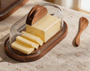 Premium Quality Wooden And Glass <b>Lid</b> Butter Dish Perfect For Display And Gifting <b>Decorative</b> Tableware Butter Keeper From India - Product Image 1