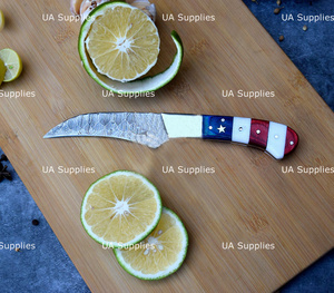 Couteaux de cuisine modernes en acier Damas faits à la main, 5 pièces, ultra-affûtés, légers, ambidextres, finition haute brillance, manche en bois – Vente directe usine - Product Image 5