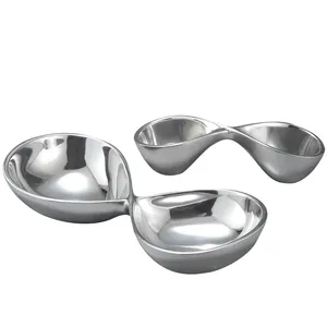 Contemporary Handcrafted Metal <b>Serving</b> Bowls <b>Set</b> Irregular Shape Polished Finish Dishwasher Safe Minimalist Design Party <b>Dishes</b> - Product Image 2