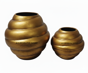 Antique Gold Ribbed Metal <b>Vase</b> <b>Set</b> Premium Eco-Friendly Wedding Home Decor for Modern Tabletop Use - Product Image 2