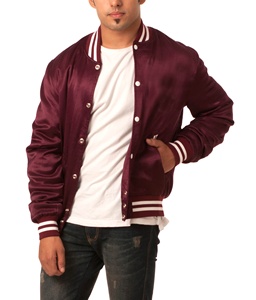 Veste de baseball boutonnée en satin 100 % polyester de qualité supérieure avec logo personnalisé, vêtement de sport décontracté respirant, grande taille, hiver, style Letterman - Product Image 1