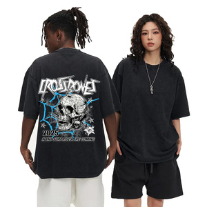 เสื้อยืดสตรีทแวร์ผ้าฝ้ายโอเวอร์ไซส์สำหรับผู้ชายเสื้อยืดแขนสั้นพิมพ์ลายวินเทจสะพายไหล่100% | ขายส่งตามสั่ง - Product Image 1