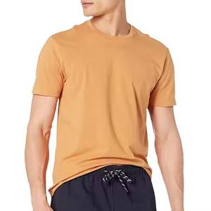 Camiseta de Manga Corta para Hombre, Color Naranja Sólido, Cuello Redondo, Corte Regular, Tejido de Punto Informal - Product Image 2