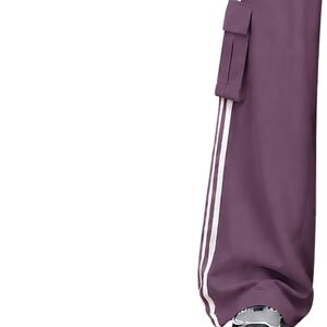 Pantalones Cargo Anchos de Mujer Color Morado Polvoriento Personalizados, de Cintura Alta con Cordón, Rayas Laterales, Ajuste Relajado, Estilo Urbano - Product Image 3