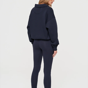 Womens <b>Navy</b> Blue Polo Neck Sweatshirt Premium Heavyweight Fleece Pullover Oversized Loungewear <b>Top</b> - Product Image 3