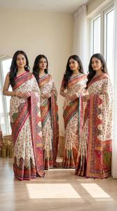 Sari de Seda Viscosa Pura con Bordado Meenakari y Zari, Borde Floral, Traje Tradicional Indio para Bodas y Fiestas, Largo hasta el Suelo para Mujer - Product Image 5