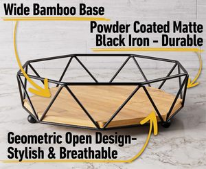 Modern Metal Wood Fruit Bowl for <b>Table</b> Large Decorative Produce <b>Basket</b> for Kitchen Counter Black Finished - Product Image 5