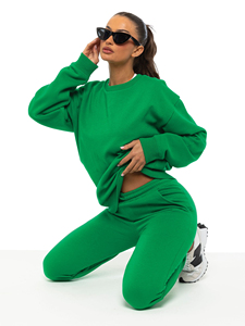 Survêtement pour femmes en coton 100% vert uni, taille plus, manches longues, à capuche, coupe régulière, décontracté, avec poches latérales, taille élastique, automne - Product Image 6