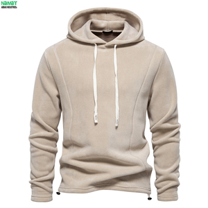 Sweat-shirt à capuche en polaire bleu marine pour homme, coupe classique, décontracté, pour l'hiver, avec cordons de serrage blancs et poche avant - Product Image 5