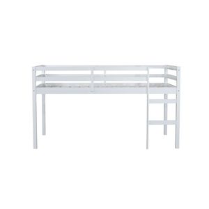 Cama de loft doble de madera blanca sólida con escalera, plataforma de listones reforzados, cama de loft de madera de goma - Product Image 6