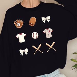 เสื้อสเวตเชิ้ตผู้หญิงแบบถักลายตารางพิมพ์ลายธีมเบสบอลพร้อมโบว์ - Product Image 1