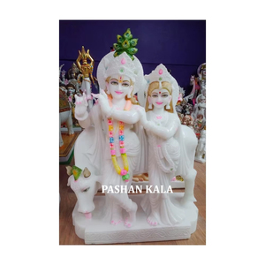 รูปปั้นพระราชาคุริชนาทำมือจากหินอ่อนสีขาว พร้อมวัว ประดับตกแต่งอย่างดีเยี่ยม คุณภาพสูง ทนทาน และผิวมันเงา เหมาะสำหรับเป็นของขวัญ - Product Image 1
