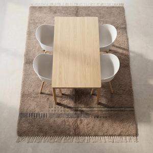 Alfombra de Lana Anudada a Mano de Primera Calidad, Color Taupe Marrón, Diseño Minimalista a Rayas con Flecos para Decoración Moderna del Hogar - Product Image 5