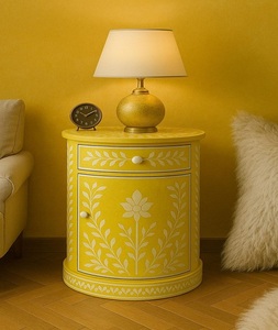 Table d'appoint antique traditionnelle française avec incrustation d'os en écaille de poisson, meuble de rangement pour salon, chambre, cuisine, salle à manger, hôtel - Product Image 3