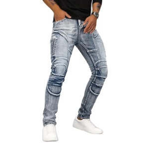 Top à la mode bicolore en détresse Patchwork Paisley Jeans pour hommes été Slim Fit jambe droite pantalon Rivet en détresse petite jambe - Product Image 2