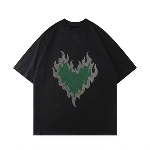 เสื้อยืดโอเวอร์ไซส์ชายแบบสั่งทำพร้อมโลโก้ประดับเพชรเทียม ขายส่ง OEM คุณภาพพรีเมียม ผ้าฝ้ายหนานุ่ม ระบายอากาศได้ดี - Product Image 1