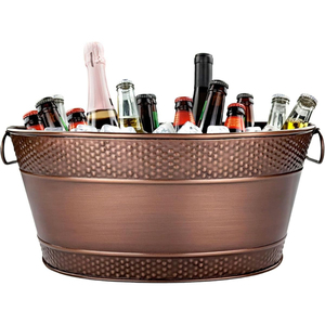 Rustic Galvanized Metal Beverage Cooler Tub With Sturdy Iron <b>Stand</b> Large Ice Bucket For Beer Wine & Champagne For Outdoor Party - Product Image 5