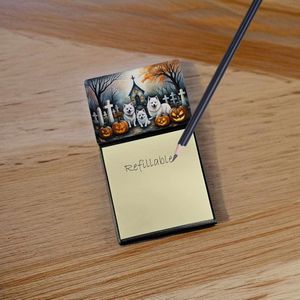 New Self-Sticky Note Pads Halloween Spooky American Eskimo Design Refillable Dispenser with Blank Memo Pads <b>Desk</b> <b>Accessories</b> - Product Image 2