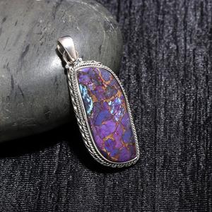 Pendentif en cuivre violet et turquoise, pierre précieuse fantaisie, argent sterling 925, bijoux faits à la main pour femmes, bijoux fins et élégants - Product Image 3