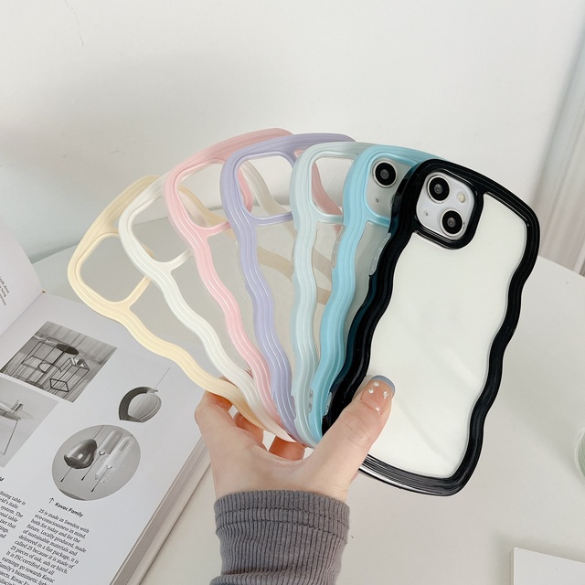 Wavy Edge Clear Back Design Anti-Slip Grip Cute Wave Frame Shockproof Soft TPU Hard Bumper for IPhone17/16/15 Mobile Phone Case