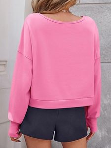 Sudaderas Lisas de Color Rosa, con Hombros Descubiertos, Talla Grande, Transpirables, para Primavera y Otoño, Estilo Urbano, Felpa Francesa, Sexy - Product Image 2