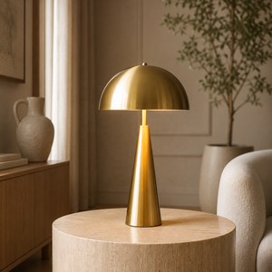 Lámpara de Mesa Metálica Golden Dome con Acabado de Hierro Cepillado, Pantalla en Forma de Hongo, Iluminación Ambiental Cálida para Decoración de Hogar de Lujo - Product Image 1