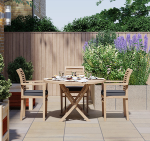 Juego de Mesa de Comedor Redonda de Madera de Teca Sólida para Exteriores, 4 Plazas con Sillones, Acabado Natural, Muebles de Jardín y Patio para Villa o Resort - Product Image 3