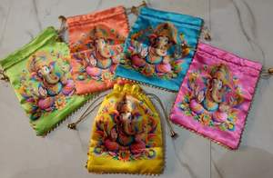 Beautiful Ganpati Design Cotton <b>Potli</b> <b>Bags</b> for Diwali Festival Gifting Favourites Customizable Durable Indian Wholesale Supplier - Product Image 4