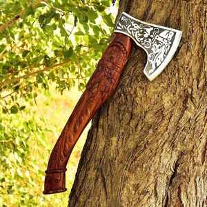Hache viking artisanale haut de gamme en acier à haute teneur en carbone avec manche en bois et étui en cuir fin, haches faites à la main, hache de camping, hache à viande - Product Image 2